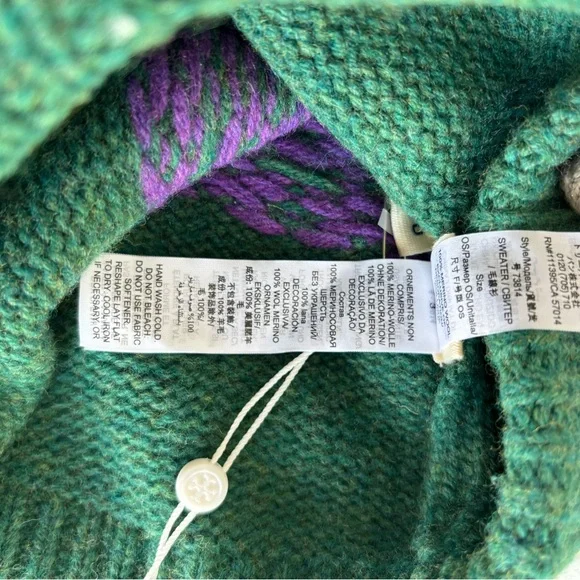 Tory Burch Merino Fair Isle Collection Scarf, Mittens & Hat Dark Ceramic Green - Picture 6 of 16